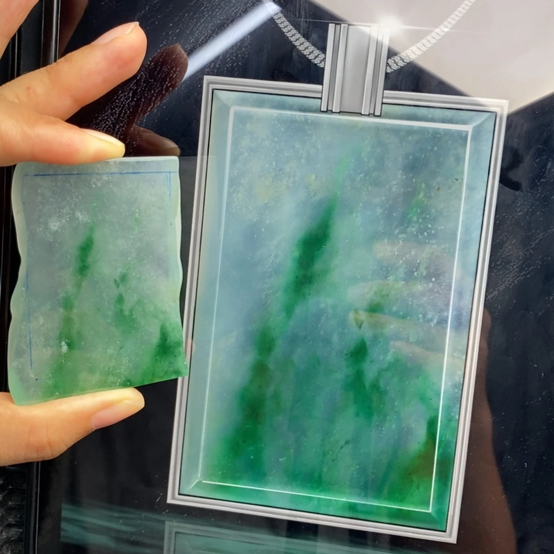 定制翡翠未镶嵌  天然意境山水无事牌