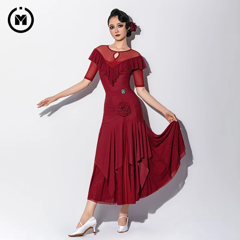 IAMYC摩登舞服包臀下摆网纱蕾丝双层半身裙套装B10168+B20130