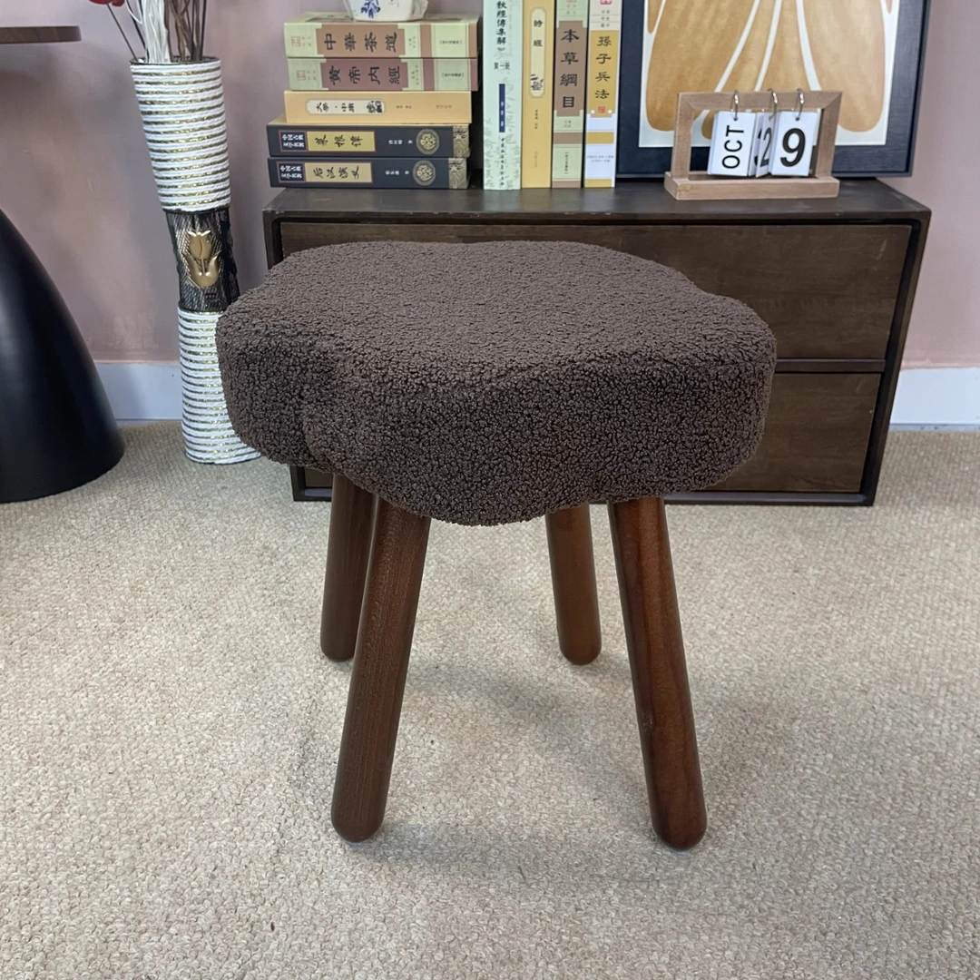 东林记云朵凳子棕色小圆凳家用客厅卧室实木凳