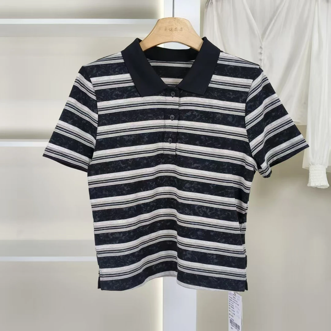 麦迪尚品【夕Y】50909522 夏季简约休闲翻领条纹T恤衫品牌女装