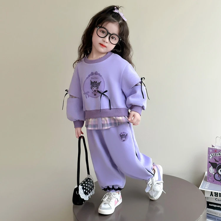 女童洋气运动卫衣套装春秋季女宝宝2025新款休闲库洛米假两件衣服