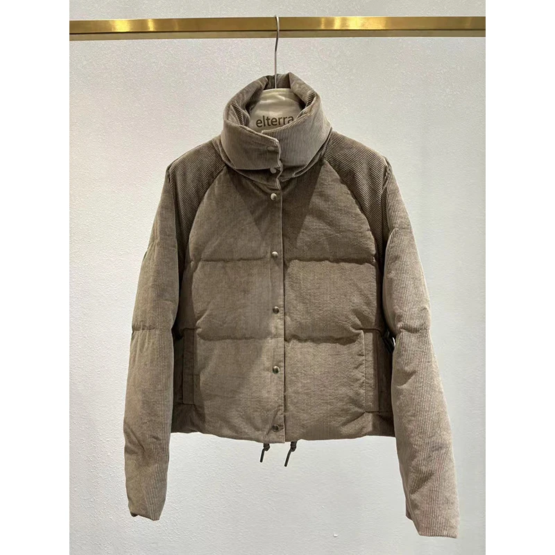 灯芯绒立领白鹅绒羽绒服1137