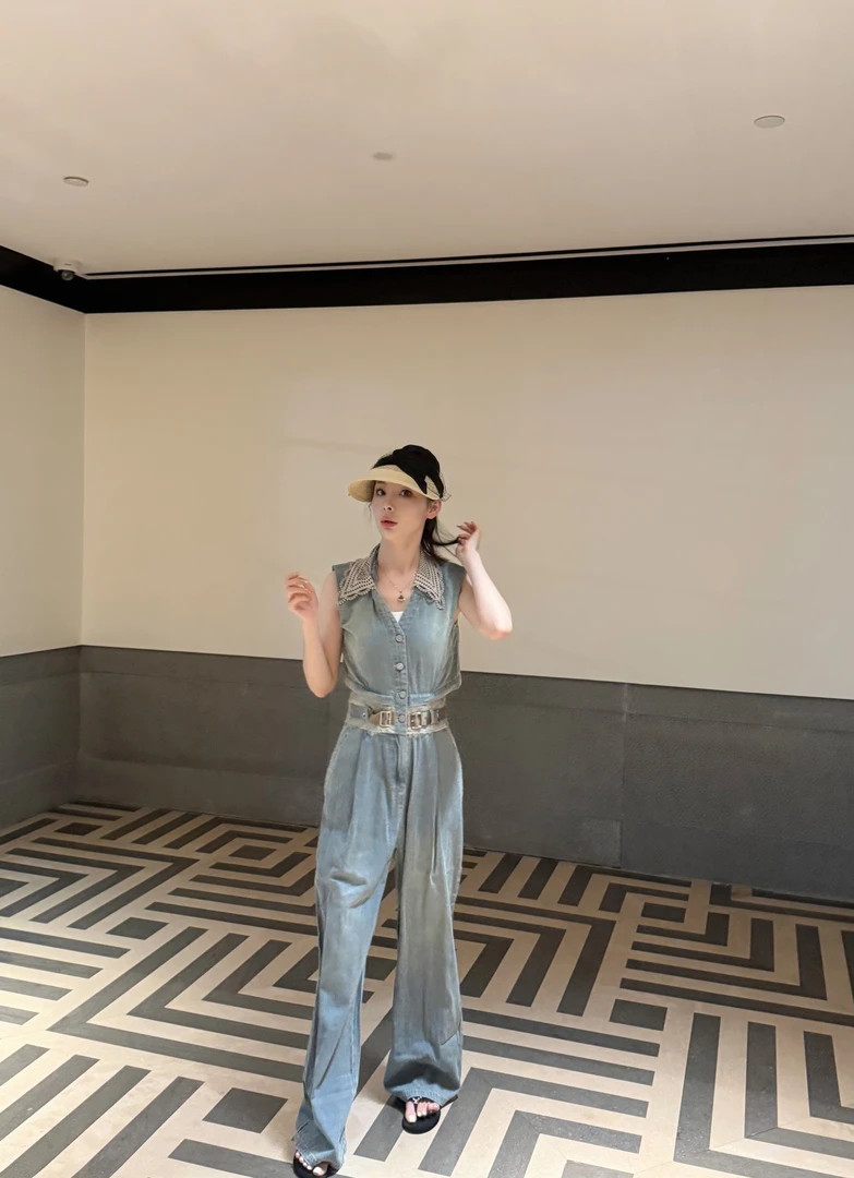 KK颜小新【西岚】设计感小众时尚气质舒适夏季休闲牛仔连体裤