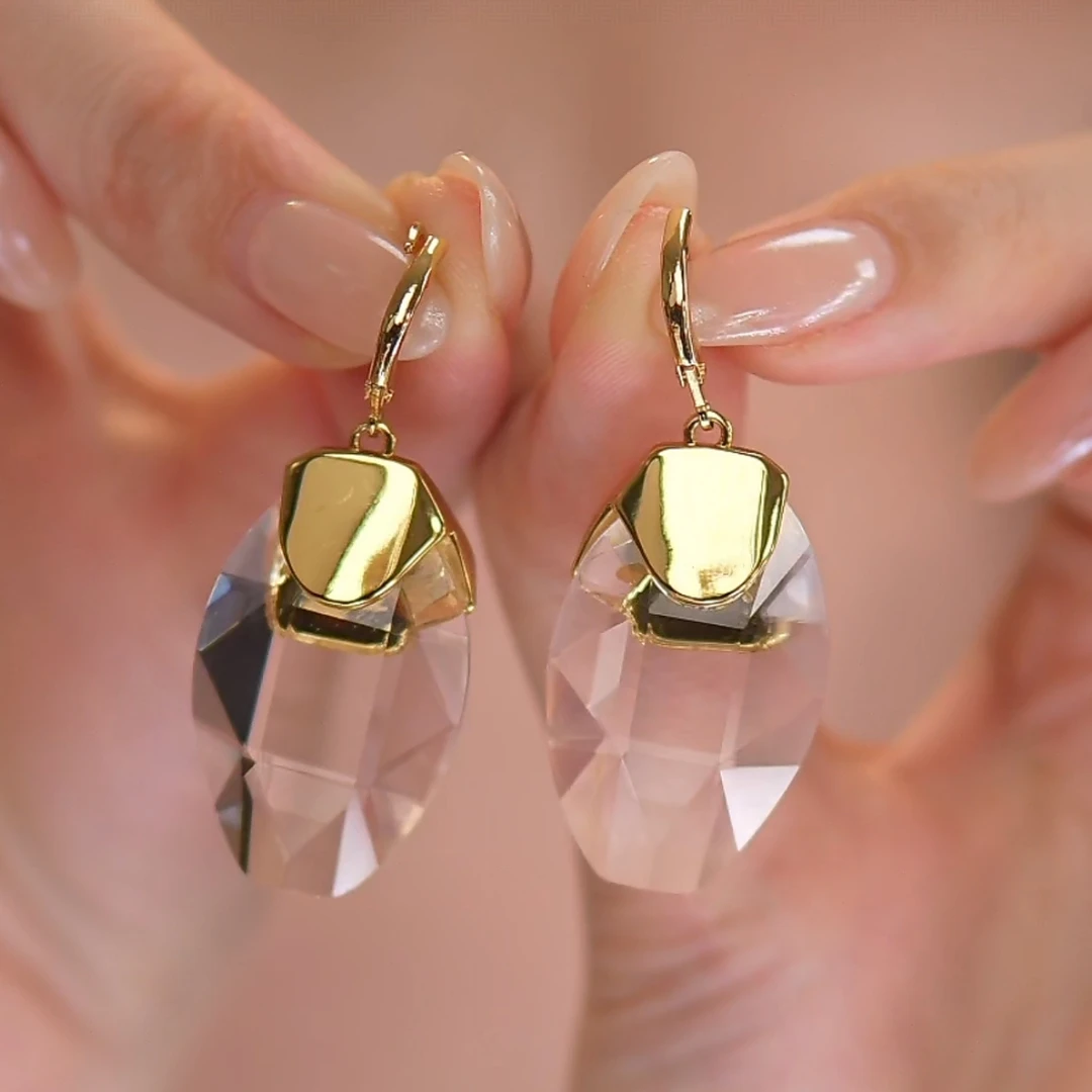 愿岛 黄铜琉璃耳饰 法式气质个性不规则切面琉璃金属耳环EH2623