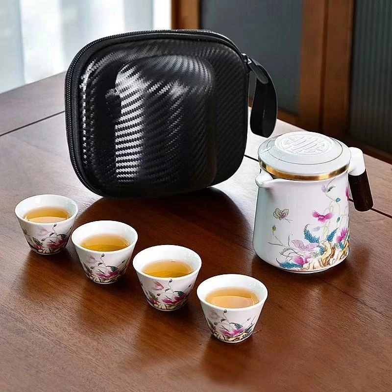 羊脂玉瓷旅行茶具便携式户外快客杯一壶四杯D656