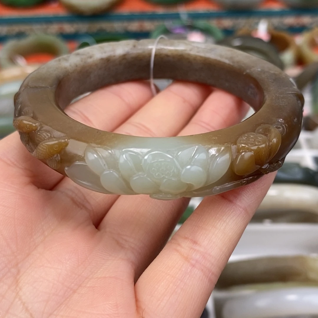 和田玉未镶嵌手镯且末糖白手镯55.2#