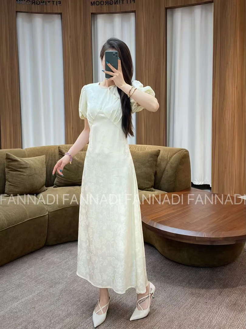 FANNADI【连衣裙】新中式轻国风人丝重工提花短袖连衣裙 ZC 2268