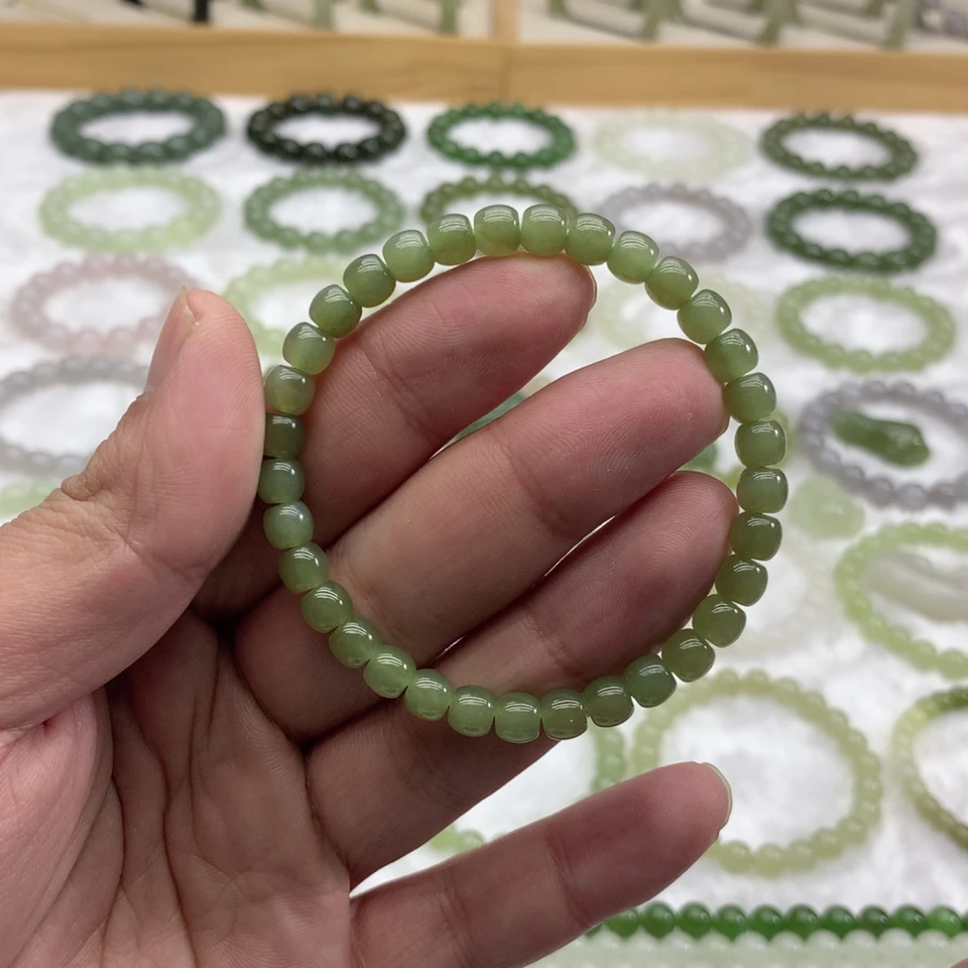 和田玉未镶嵌手串（直切湖水绿6）