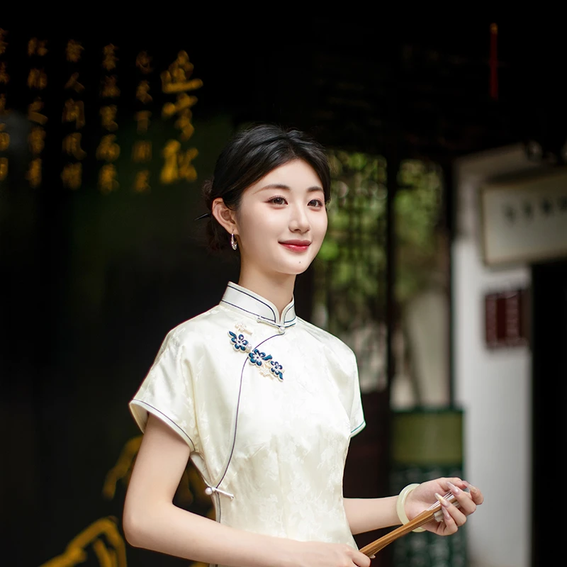 时光裁剪 |昭棠绝美新中式真丝旗袍女夏季短袖气质修身日常可穿