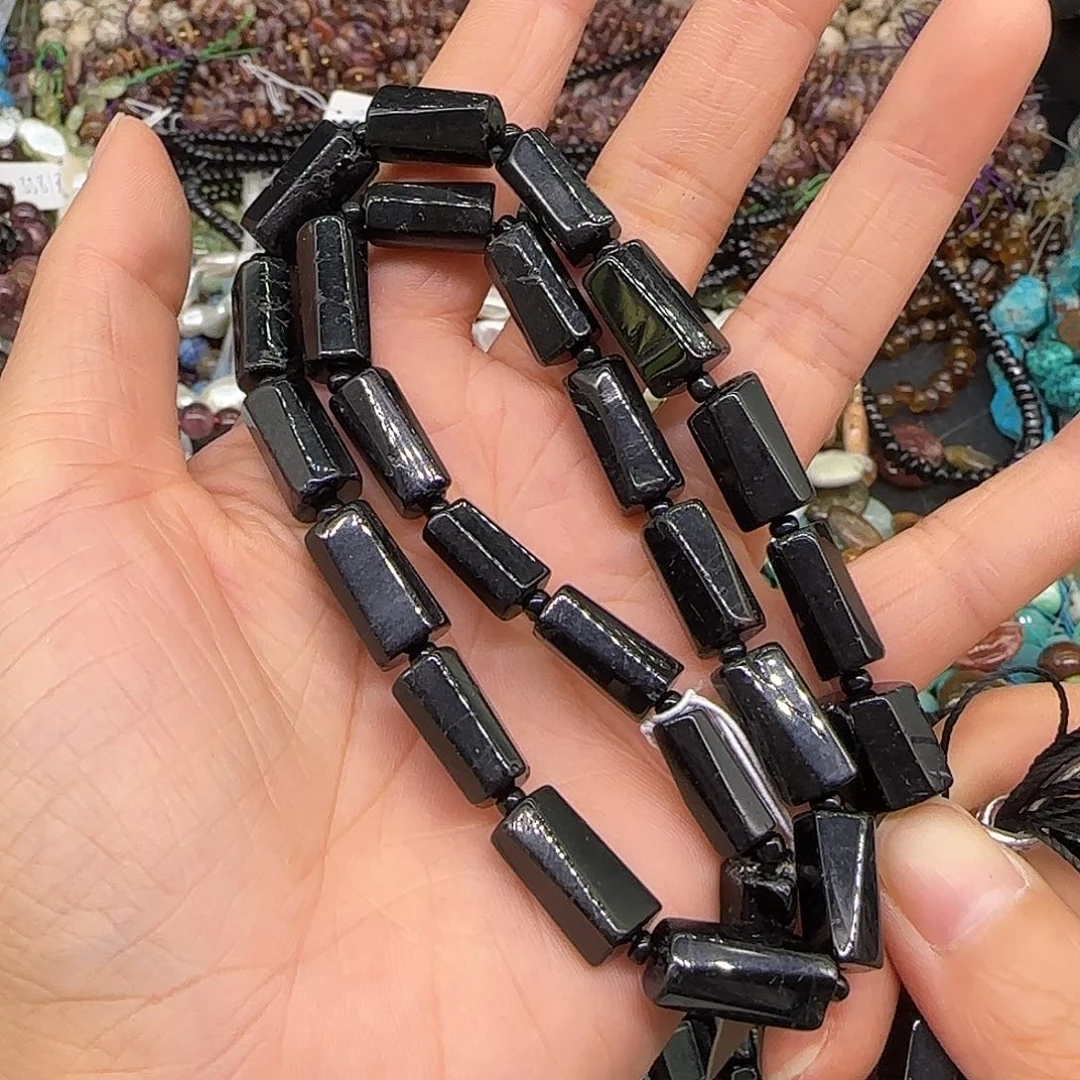 玛瑙/玉髓合金珠宝半成品黑碧玺桶珠9mm一条