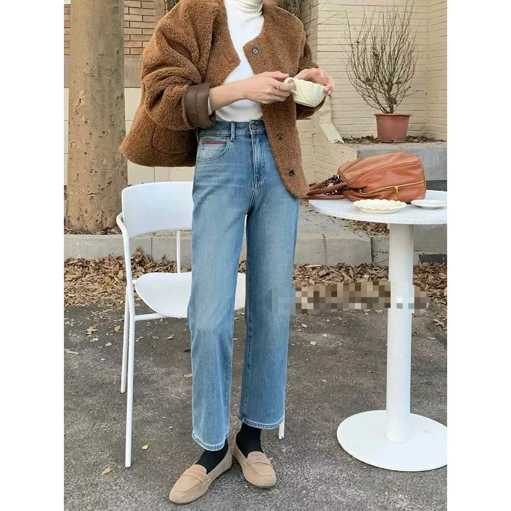 923牛仔裤女冬新款直筒裤时尚显瘦高腰烟管裤