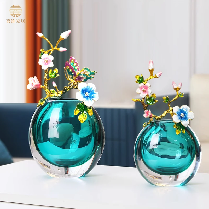 现代轻奢美式风珐琅彩琉璃花瓶海洋之心家居办公室创意摆件