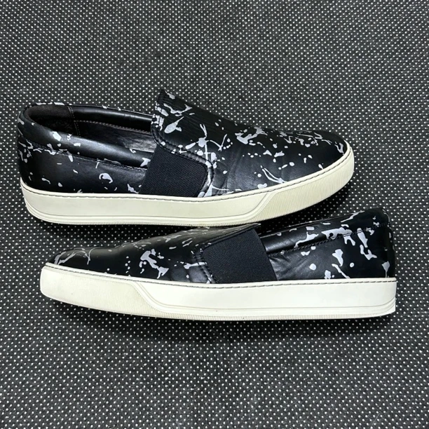 95新 LANVIN 41码 26.5cm 浪凡 黑色 涂鸦 一脚蹬