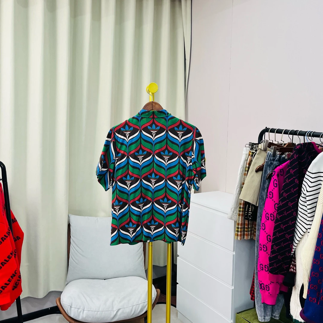 99新 GUCCI/古驰 蓝绿联名满印衬衫短袖 48码