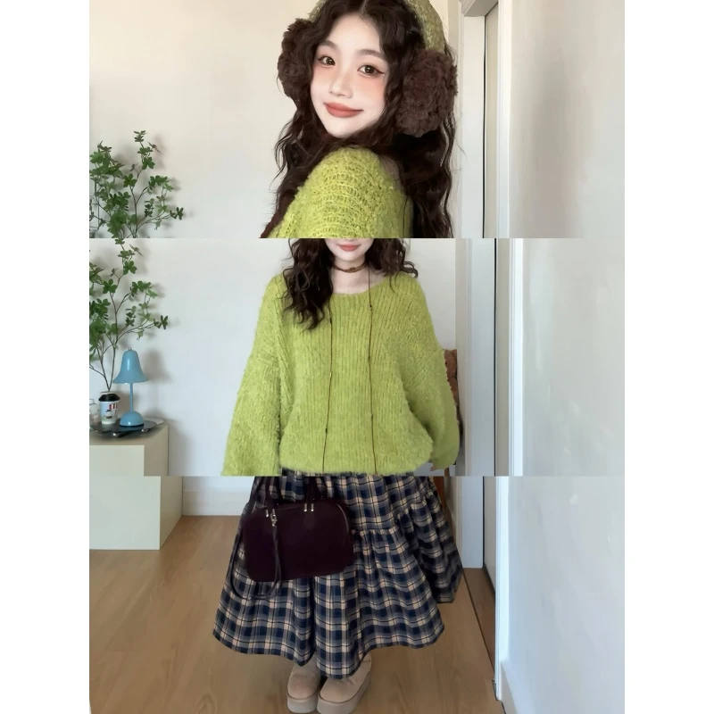 MARIE.COCO韩系温柔软糯针织衫羊毛上衣搭格纹设计感半身裙秋冬装