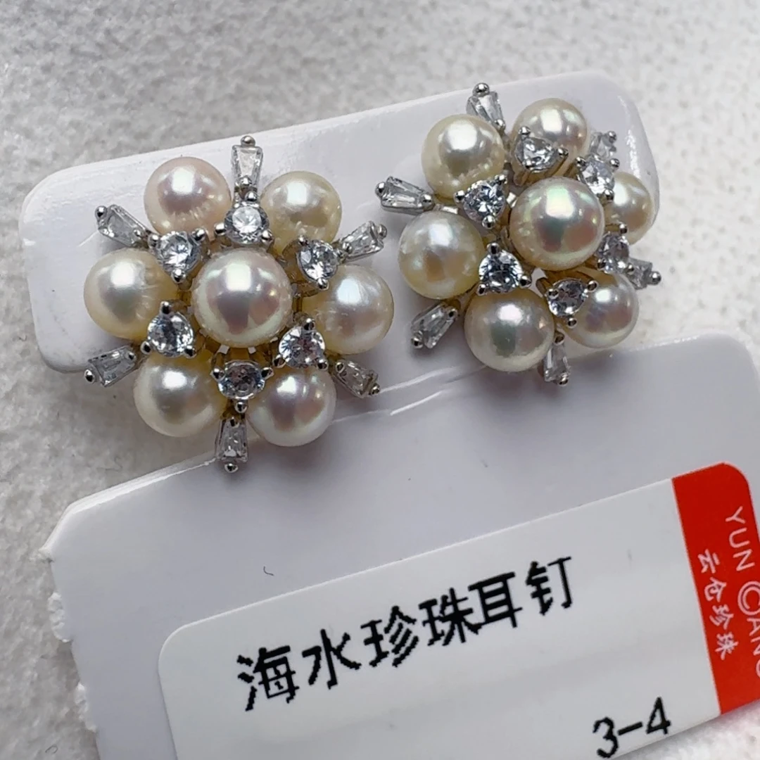 海水珍珠银S925镶嵌耳饰@@ye432