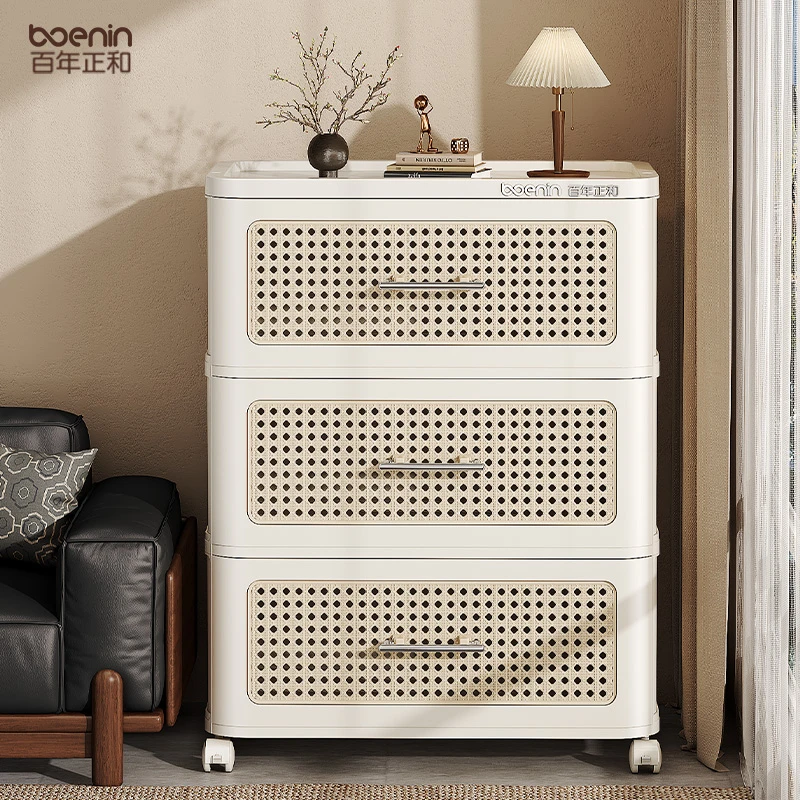 中古风加厚抽屉式收纳柜桌下家用客厅置物柜夹缝储物柜卧室床头柜