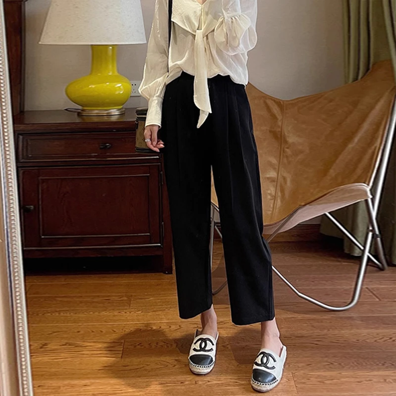 孕妇裤子夏季薄款垂感显瘦哈伦九分休闲萝卜裤直筒外穿托腹裤153