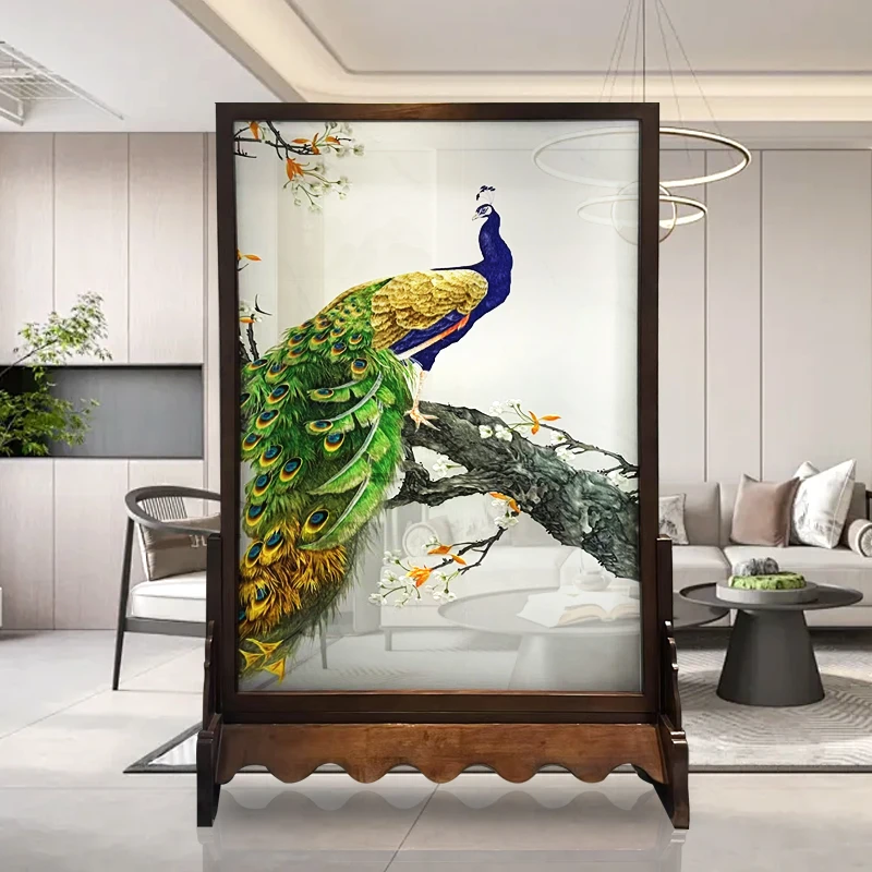 现货 新中式民俗座屏明清古典设计植物花卉客厅隔断