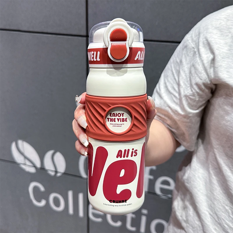 保温杯女生高颜值便携水杯2025新款运动双饮杯学生上学专用吸管杯