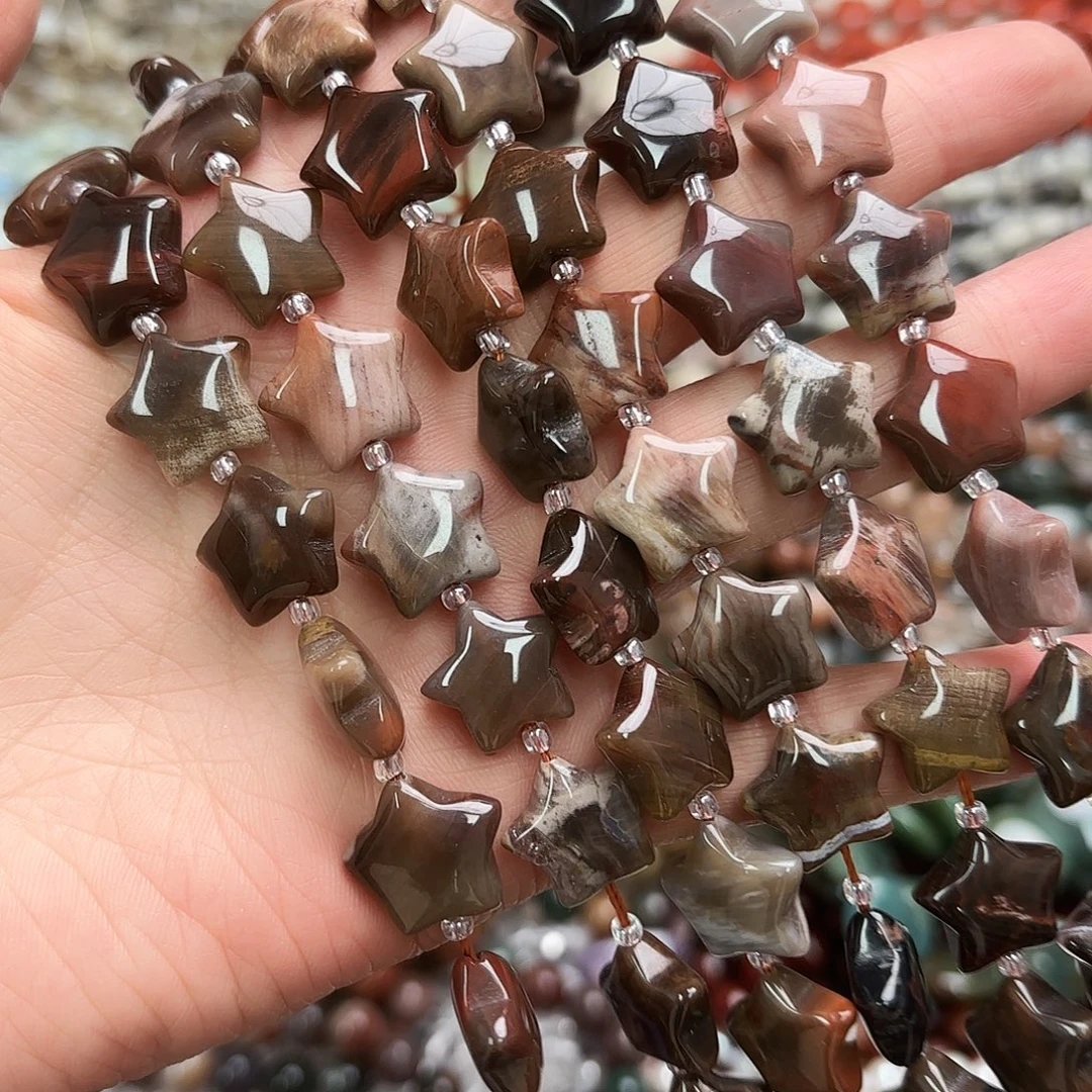 玛瑙/玉髓未镶嵌珠宝半成品卡16木化石五角星一条