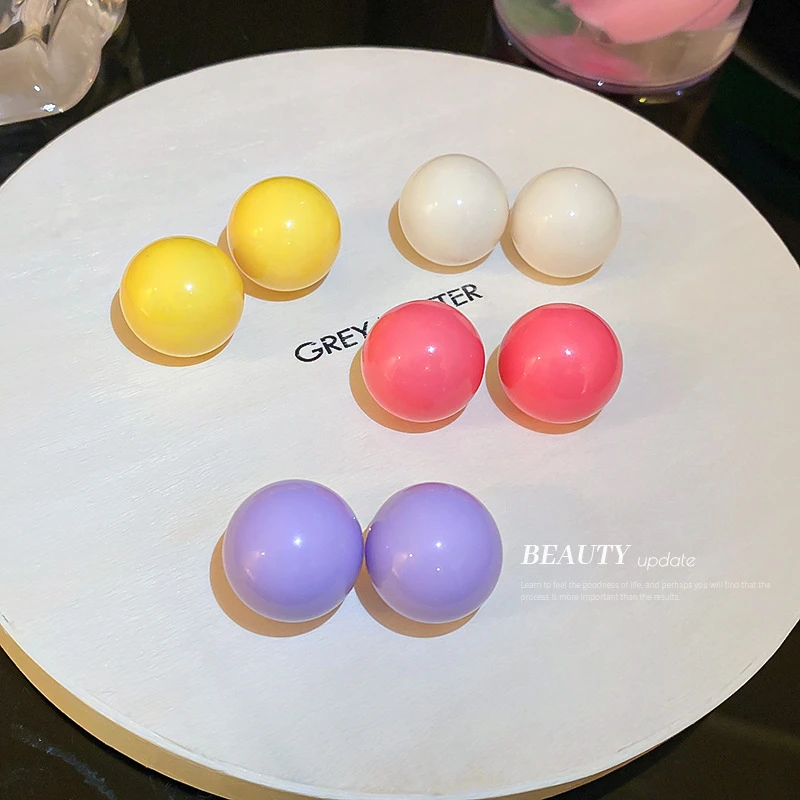 合金亚克力耳饰 简约糖果色耳钉银针圆球耳环ins甜美超仙少女感