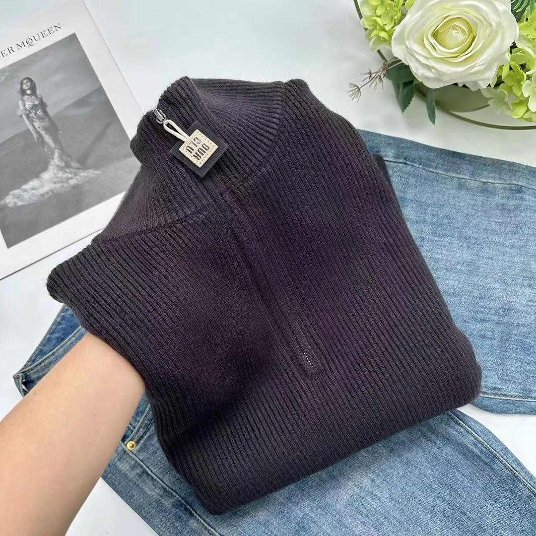 飞飞家 冬款韩版坑条POLO领正肩针织衫Y5963太空岩灰