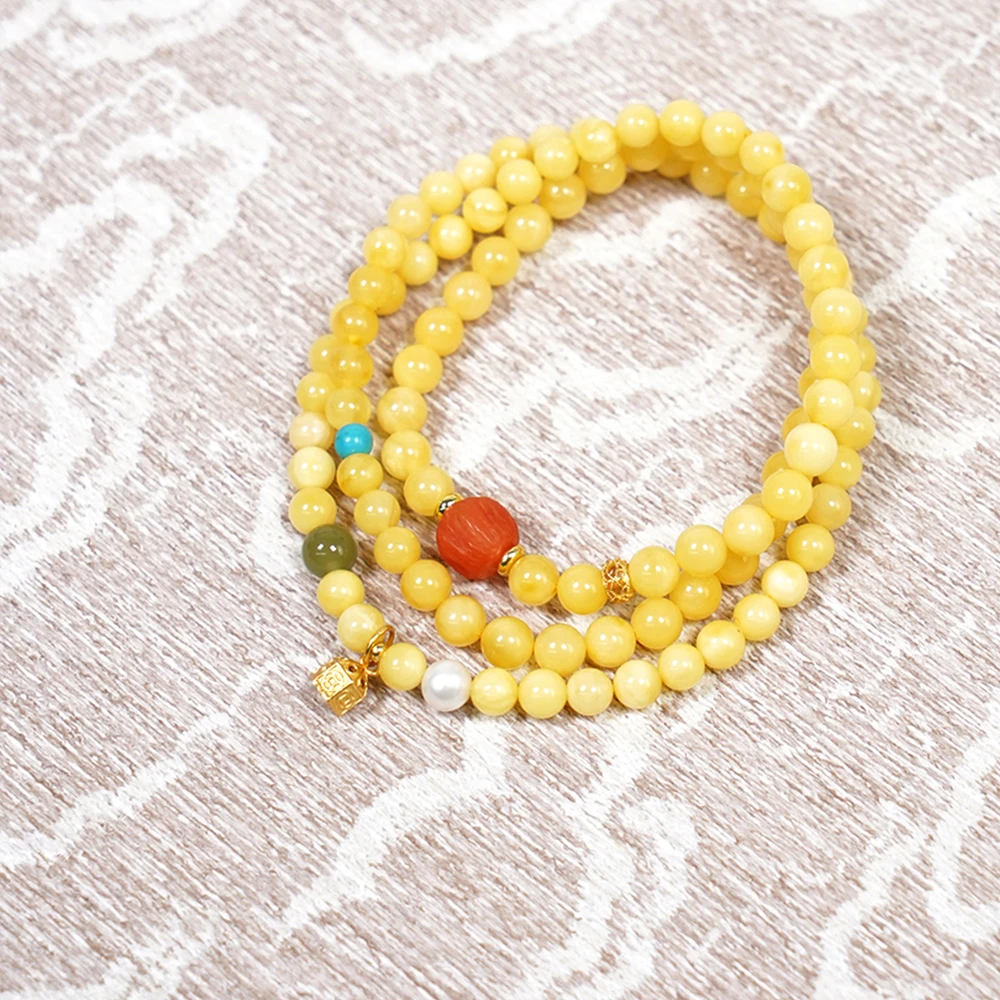 俄罗斯蜜蜡三圈精美设计时尚百搭手串QF-C36（多样性发一）