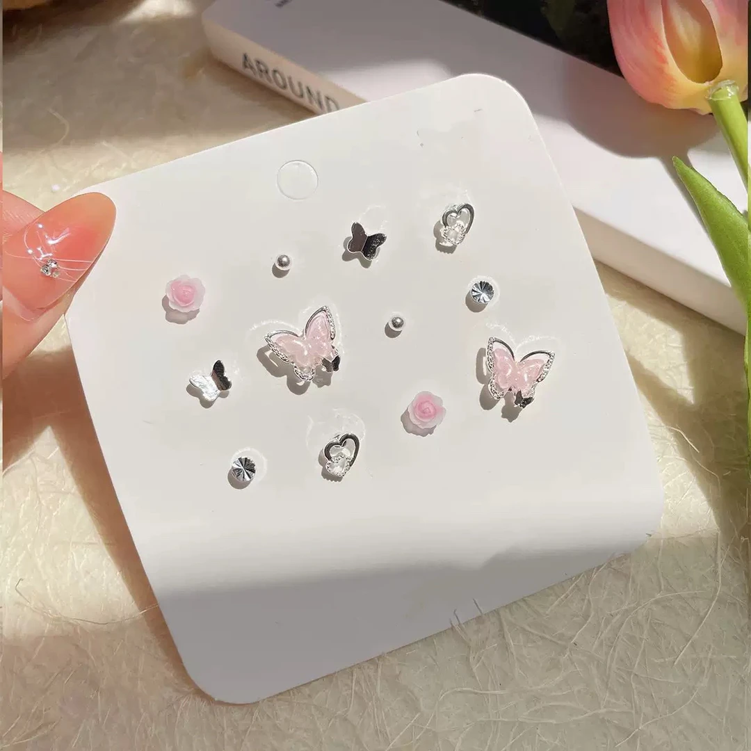 铜合金亚克力耳饰 小清新蝴蝶多件套甜美精致花朵气质日常耳饰