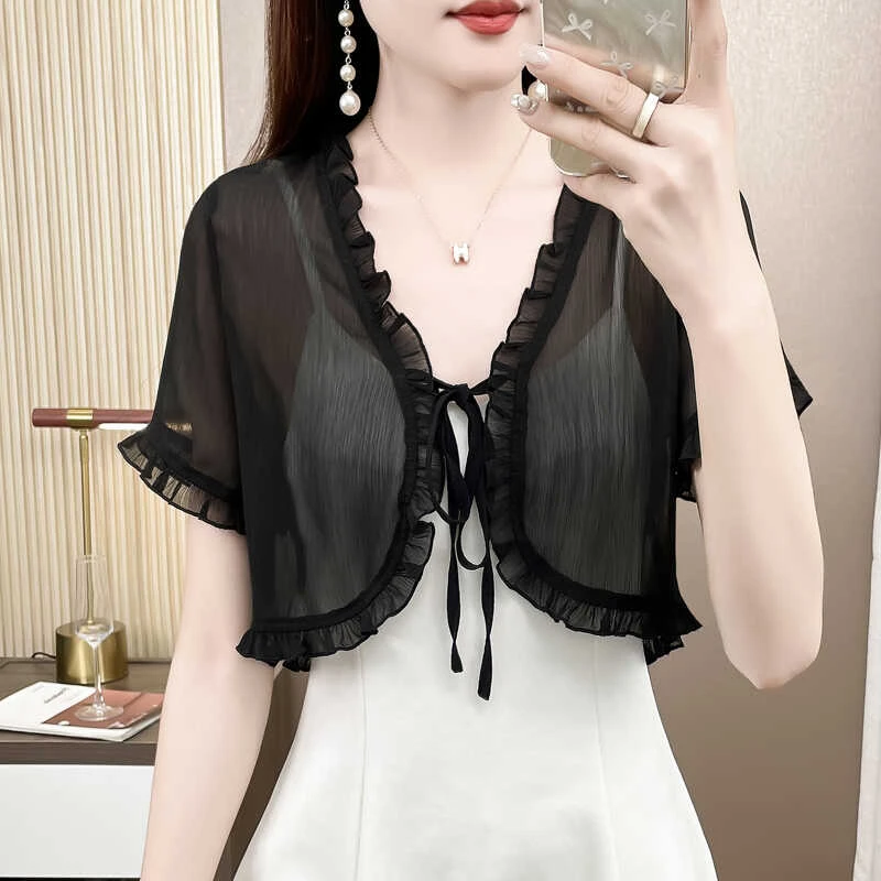 吊带裙披肩小外搭小个子开衫雪纺外套罩衫夏季百搭洋气短袖小坎肩