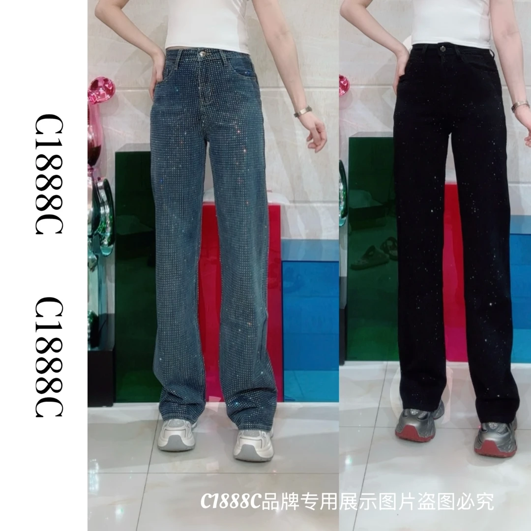 2473#C1888C品牌正品高端定制重工直筒牛仔裤（前后都有钻）