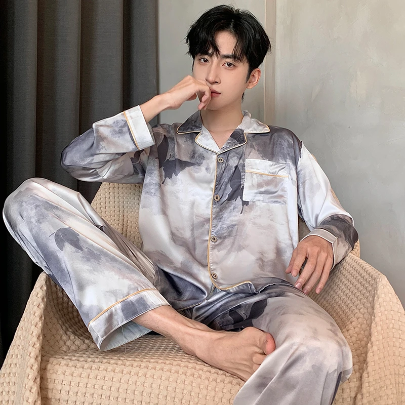 冰丝睡衣男春秋天2025新款长袖仿真丝夏季薄款男士四季家居服套装