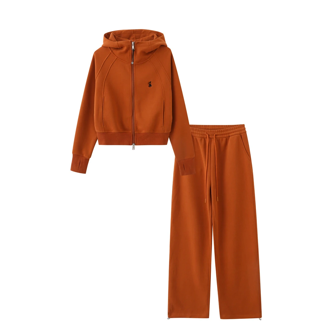 POLO Gwon/保罗秋季新品休闲潮美显瘦拉链衫阔腿裤女士套装ZS076