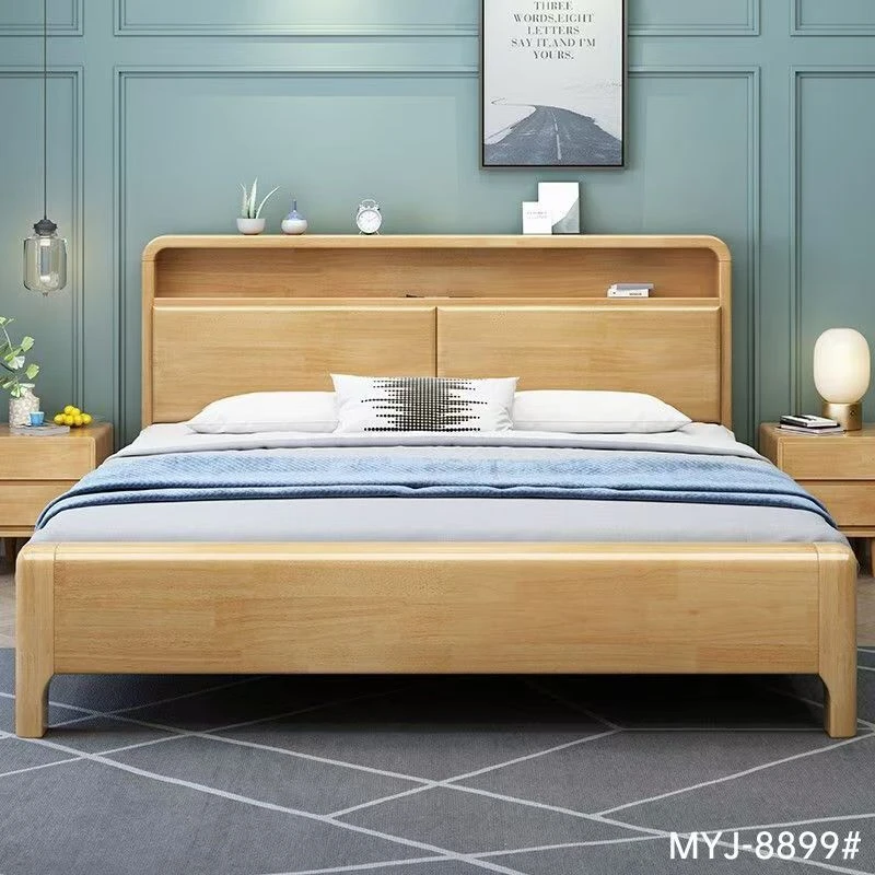 北欧榫卯实木床双人床小户型现代简约主卧婚床民宿木质储物床