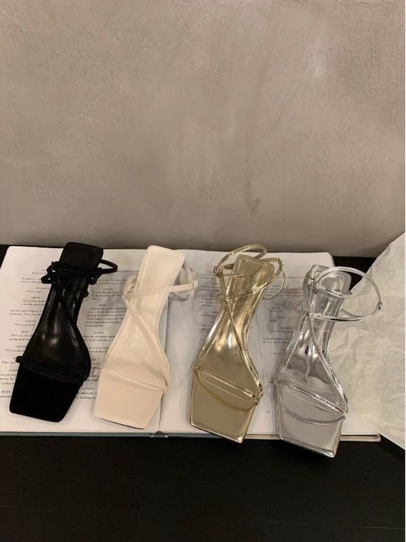 8666-8TY法式小众高跟浅口凉鞋2025年春夏季新款时尚绑带罗马鞋