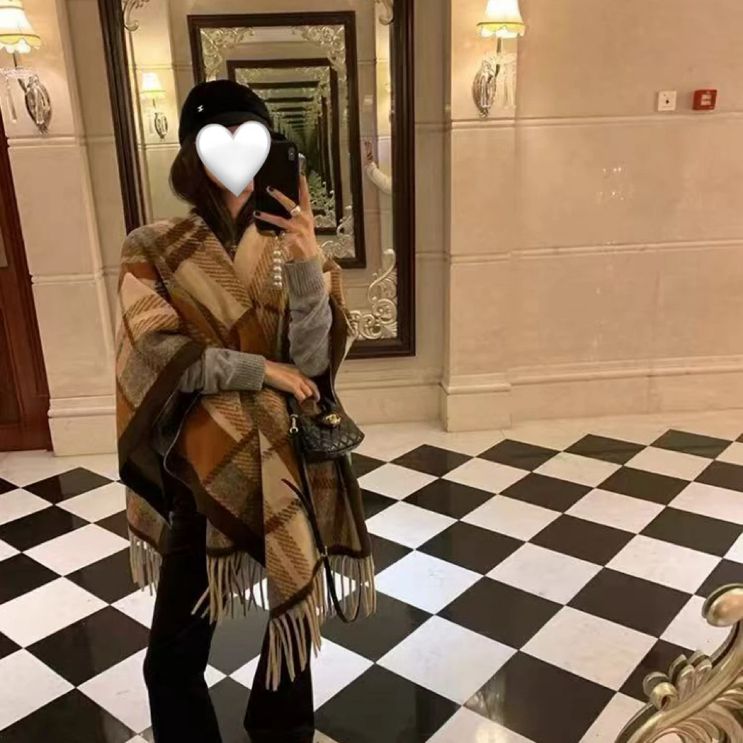 88107 英伦风超厚时髦格纹大披肩 8-19