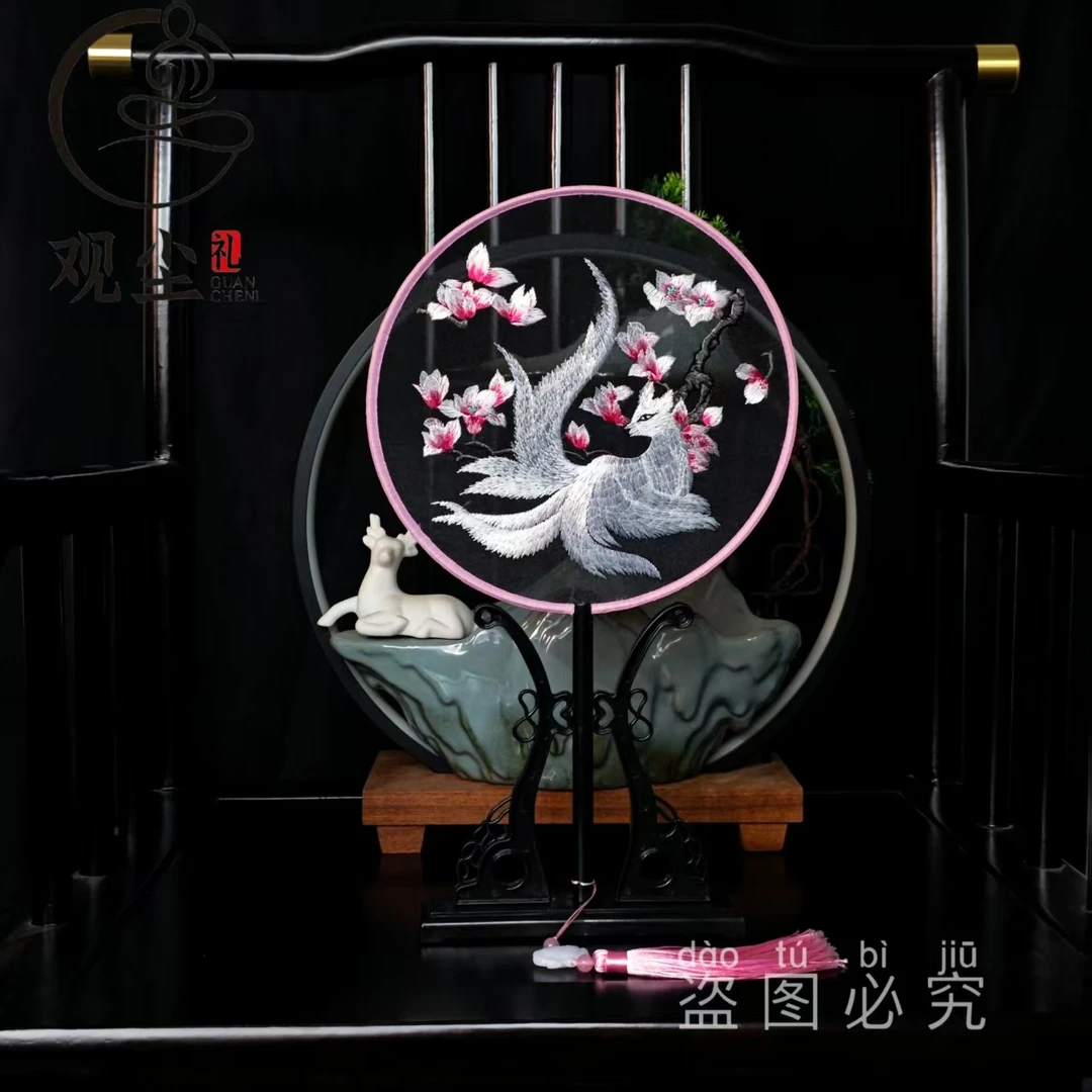 【桃花九尾狐6号】苏绣团扇古风刺绣扇子