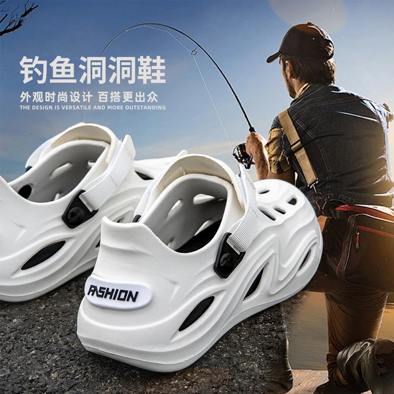 钓鱼洞洞鞋男款2025新款夏季外穿防滑耐磨透气涉水厚底洞洞鞋男士