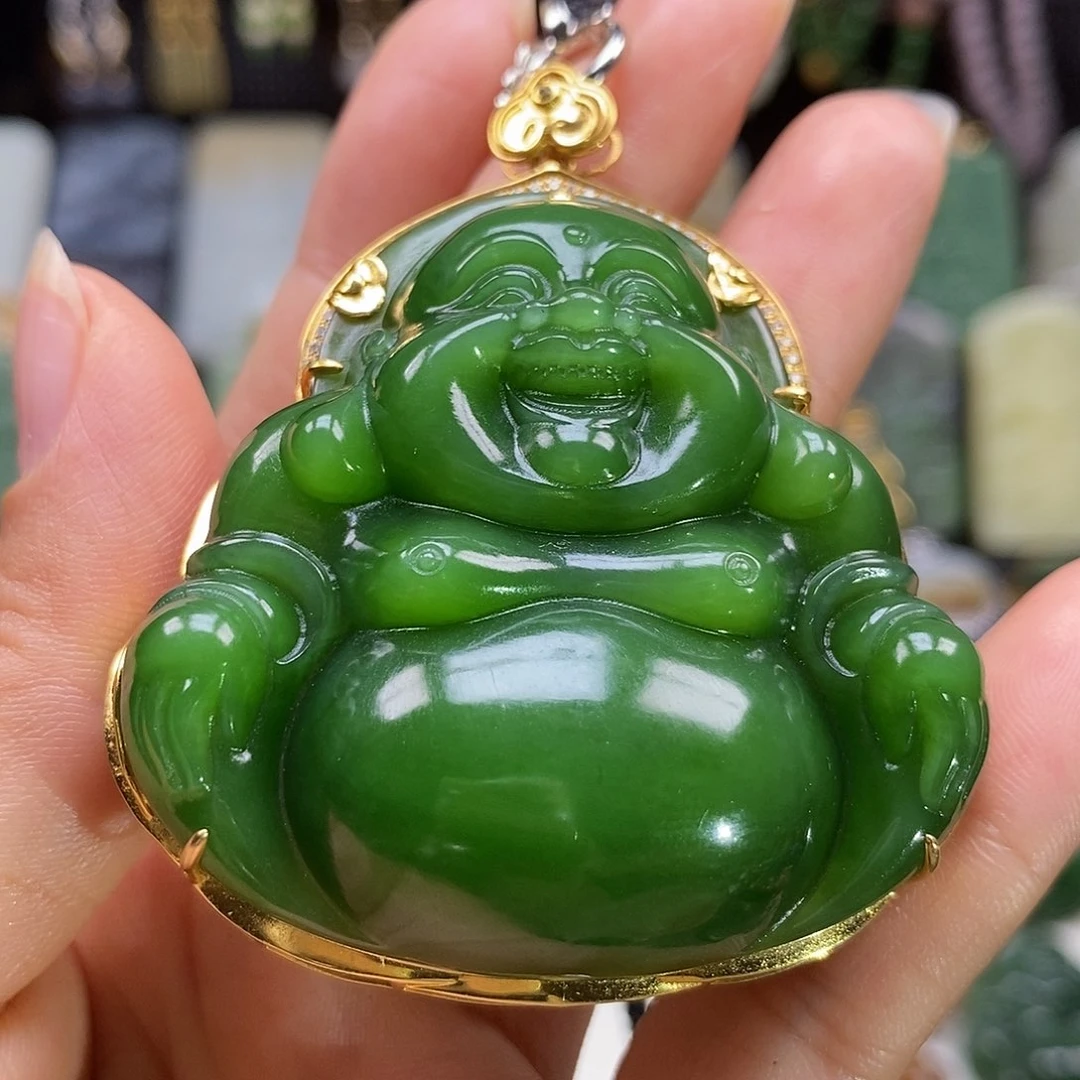 和田玉18K金镶嵌颈饰辣阳