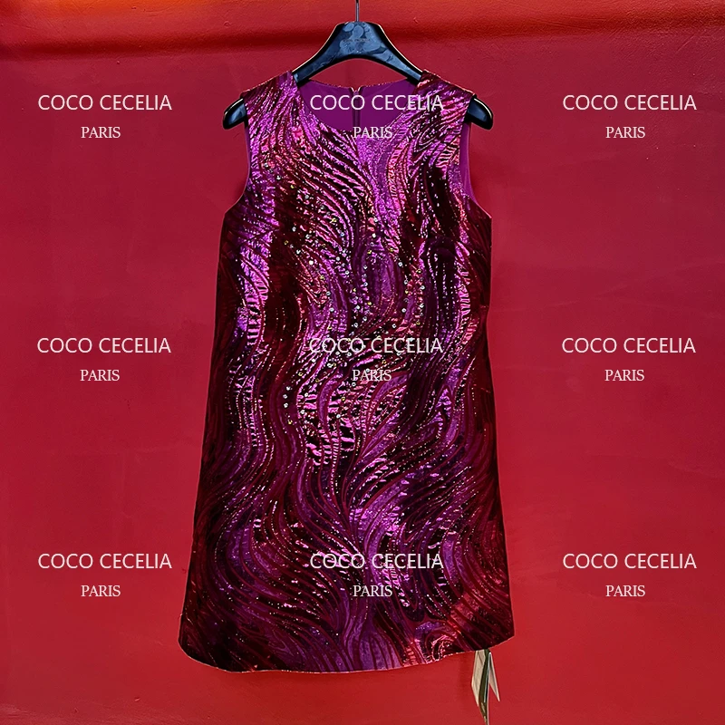 564 流光溢彩 紫色无袖背心连衣裙