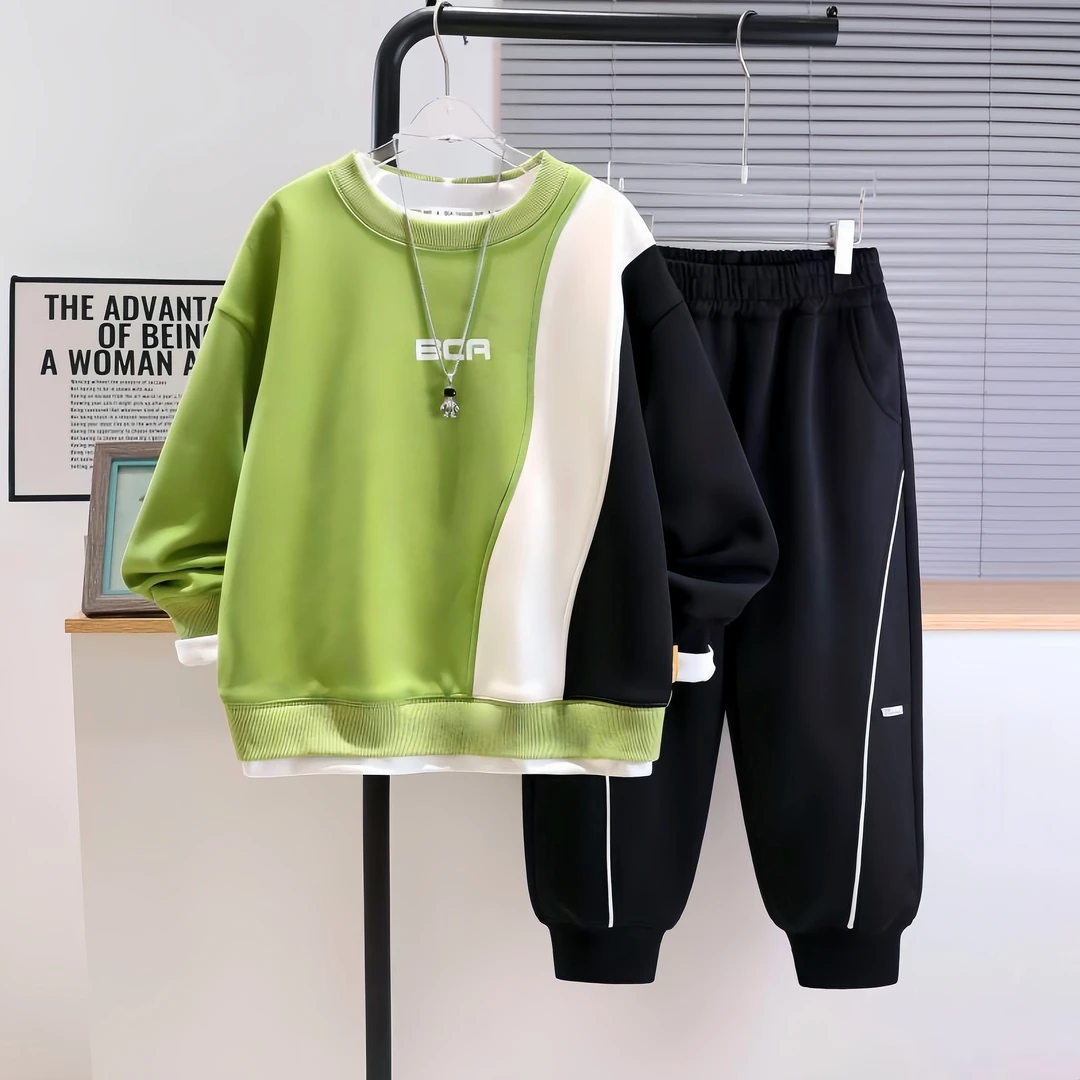 男童秋装长袖套装新款中大童装秋冬款帅气洋气撞色卫衣长裤休闲装