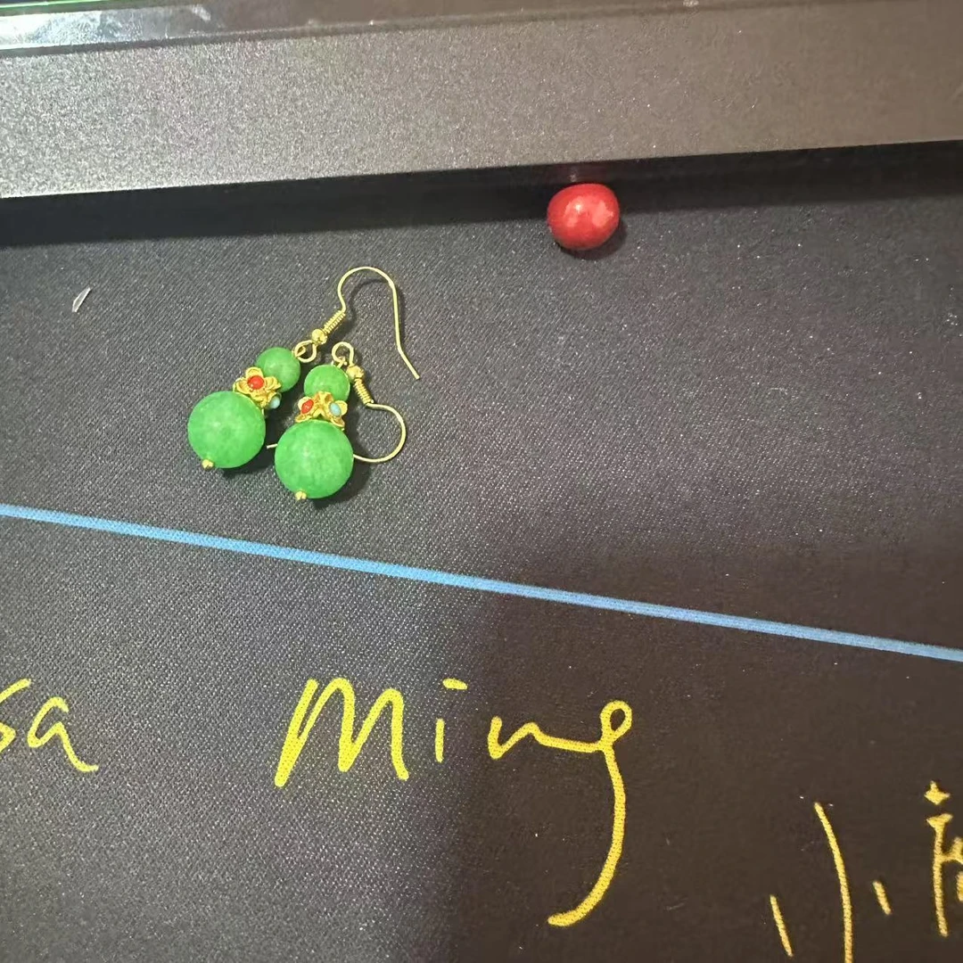 含辰砂工艺品【繁花珠宝甄选】高货绿舒耳饰KCW2531