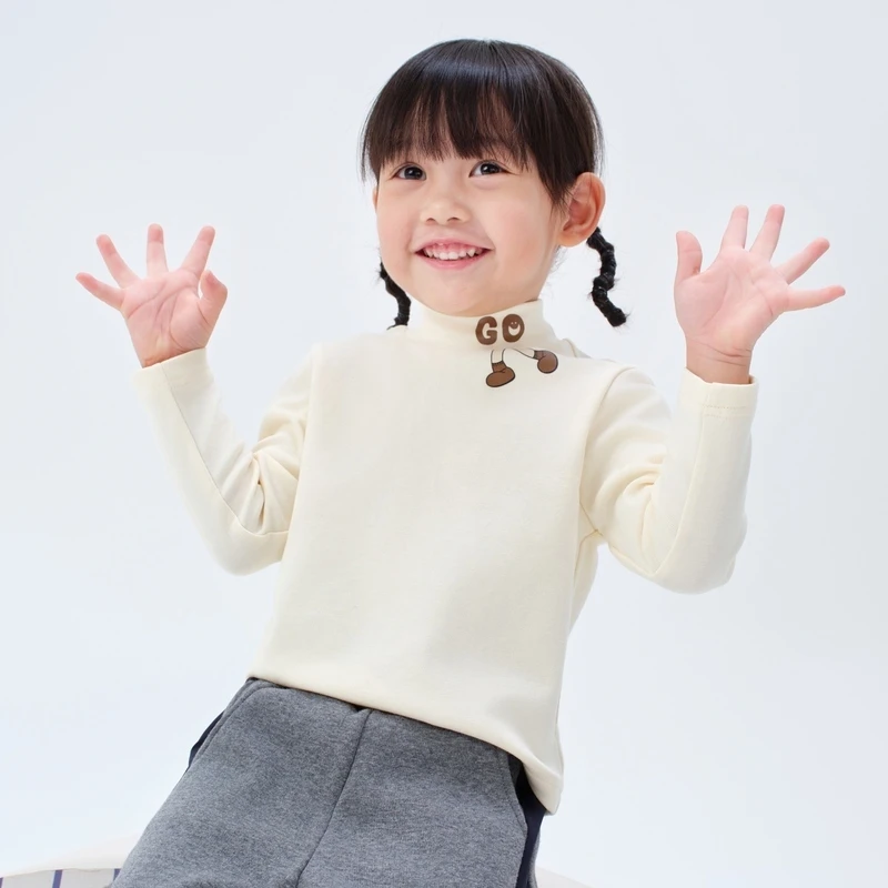 马拉丁童装儿童长袖上衣冬男小童印花简约内搭半高领T恤