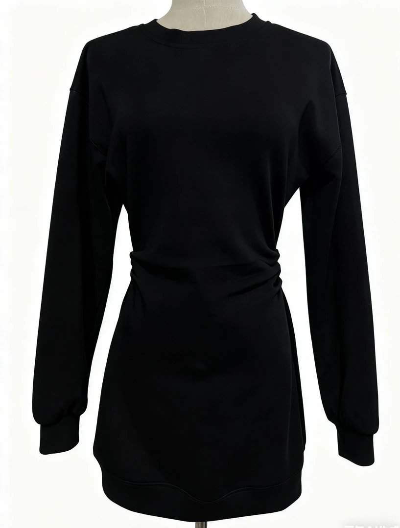 【空气层双面棉】中短裙时尚长袖圆领通勤减龄秋冬黑色连衣裙气质