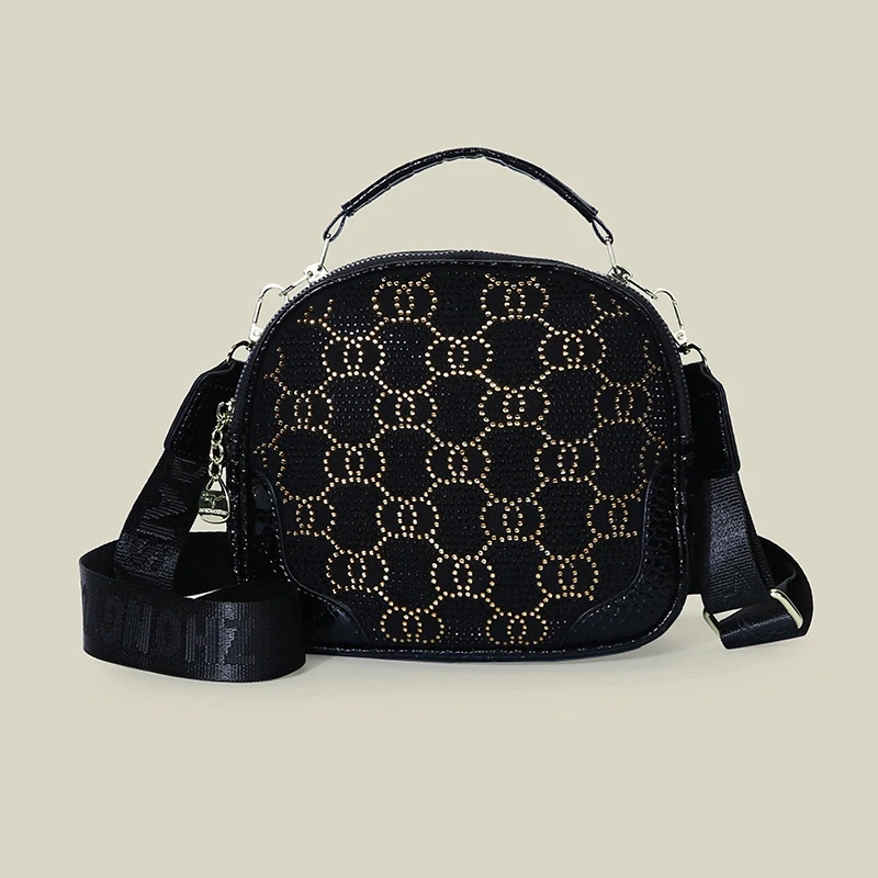 晶BT新款601黑色小圆包（长22高19厚8）时尚百搭女士单肩潮流闪钻