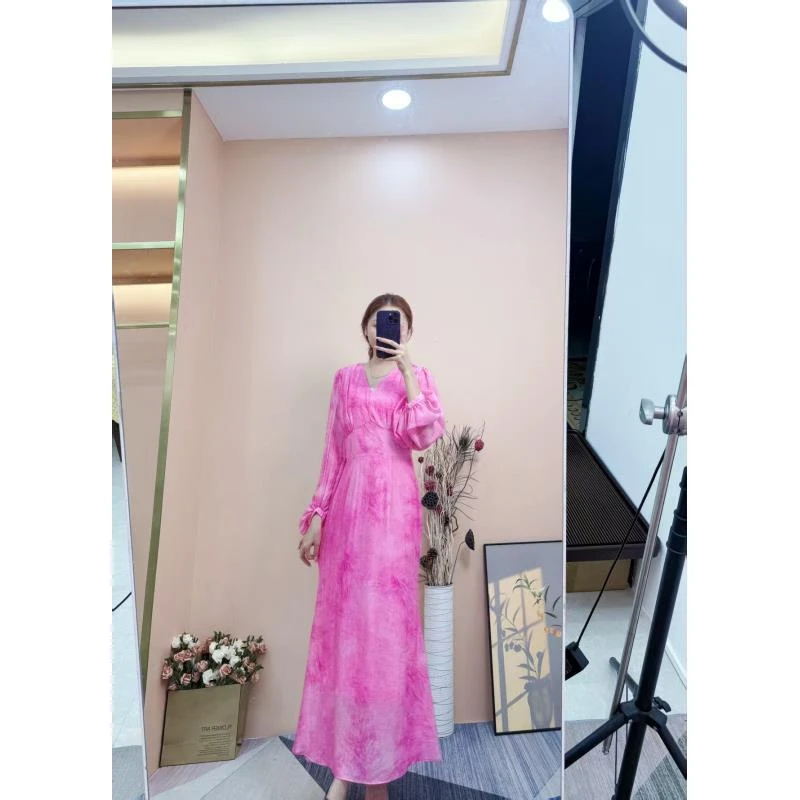 [依易原创]气质淑女度假风飘逸渐变晕染优雅高腰显瘦连衣裙B0514