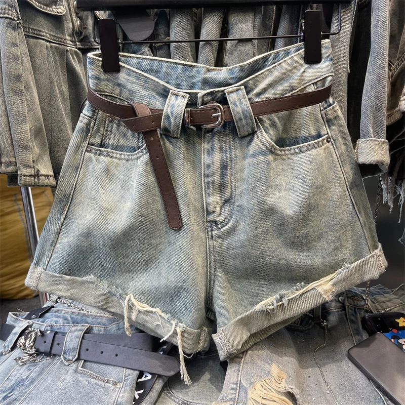 新款卷边破洞毛边设计短裤女个性潮流包臀显瘦牛仔短裤女25夏新款