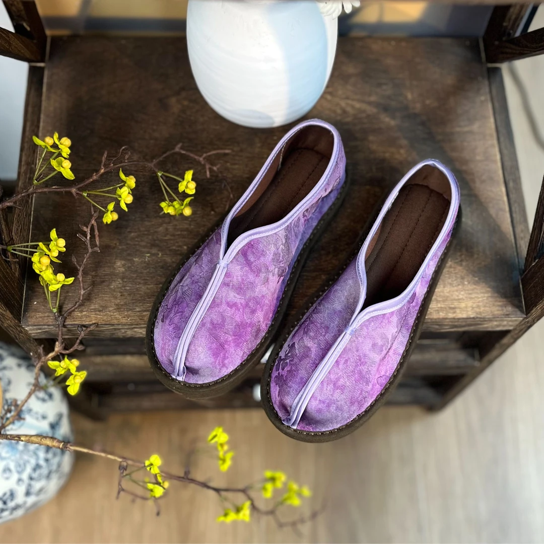 采棠风2025 秋上新（紫云）新中式圆头包脚搭扣时尚百搭手工布鞋