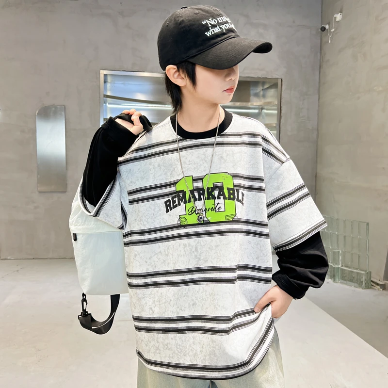男童卫衣2025新款春装儿童春秋款上衣中大童春季条纹洋气打底衫潮