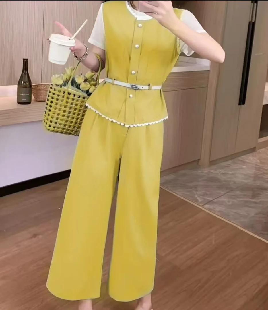 阔腿裤休闲风女装时尚套装套装洋气夏装短袖时尚减龄三件套